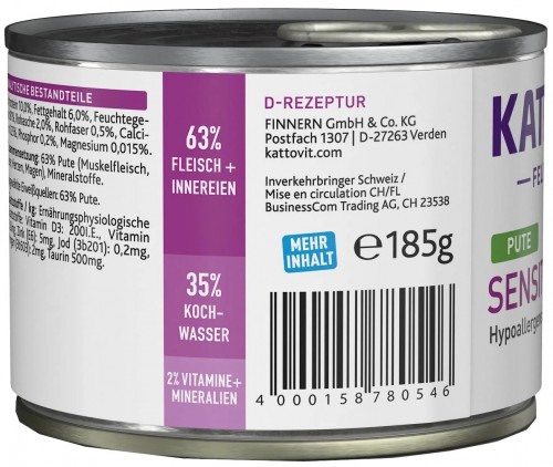 Kattovit Feline Diet Sensitive Turkey Canned 185 g