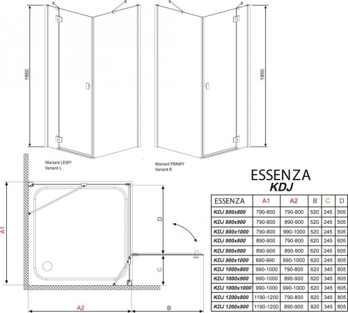 Radaway Essenza KDD 90Rx80L