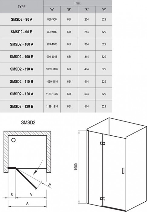 Ravak SmartLine SMSD2-90 B-R 0SP7BA00Z1