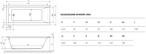 Excellent Savia 170x75 WANL.SAV170.75WH