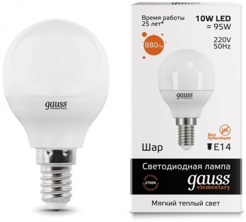 Gauss LED ELEMENTARY Globe 10W 2700K E14 53110