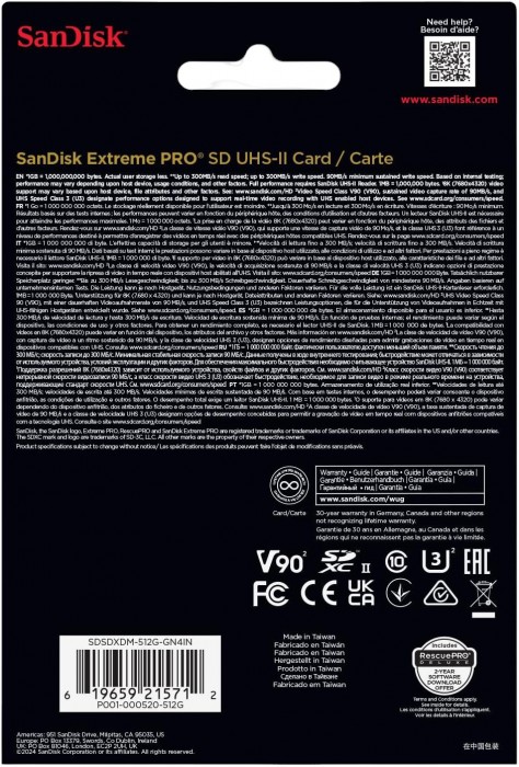 SanDisk Extreme Pro SD UHS-II V90 512Gb