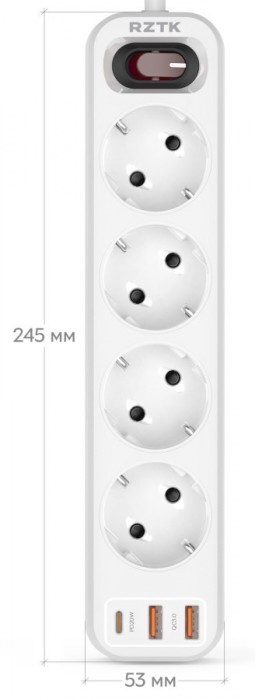 RZTK Power Strip 4+2 USB-A (QC 3.0)+USB-C (PD20W)