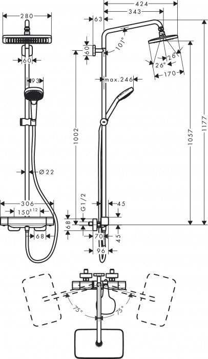 Hansgrohe Croma E Showerpipe 280 EcoSmart 27660000