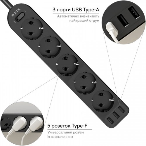 RZTK Power Strip 5+3 USB-A