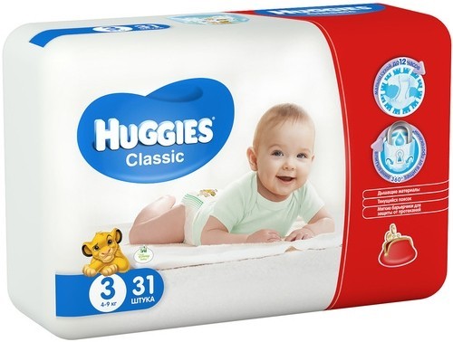 Huggies Classic 3 (4-9 кг) 31 шт