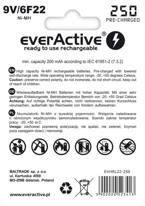 everActive Silver Line 1xKrona 250 mAh