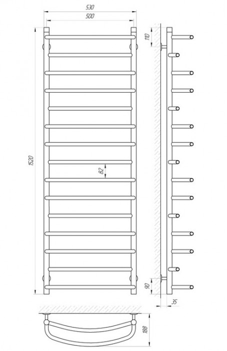 Чертеж с размерами LARIS Euromix 530x1500