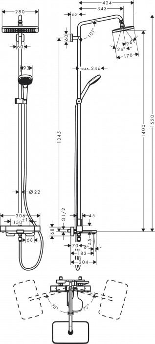 Hansgrohe Croma E Showerpipe 280 27687000