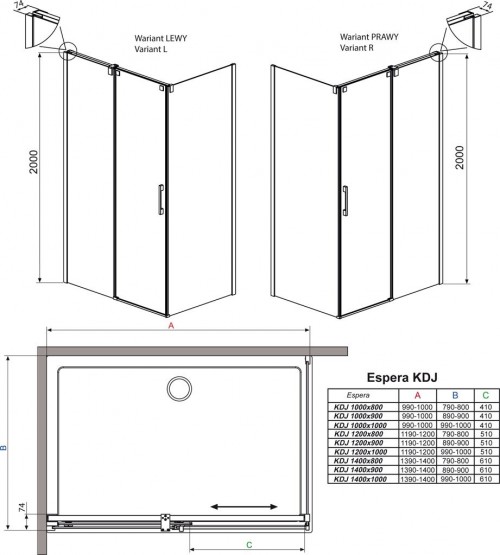 Radaway Espera KDJ 140Lx80