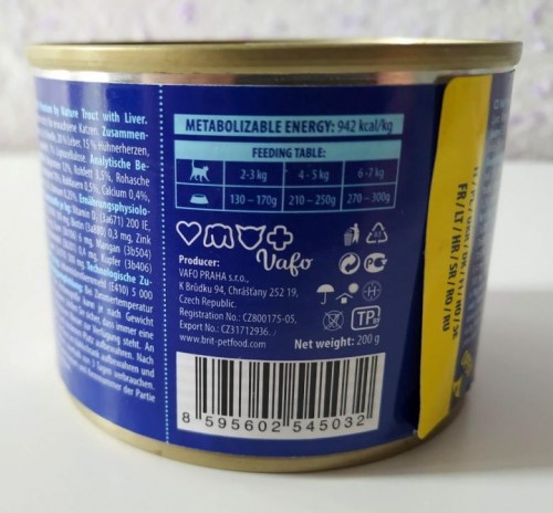 Brit Premium Canned Trout with Liver 0.2 kg