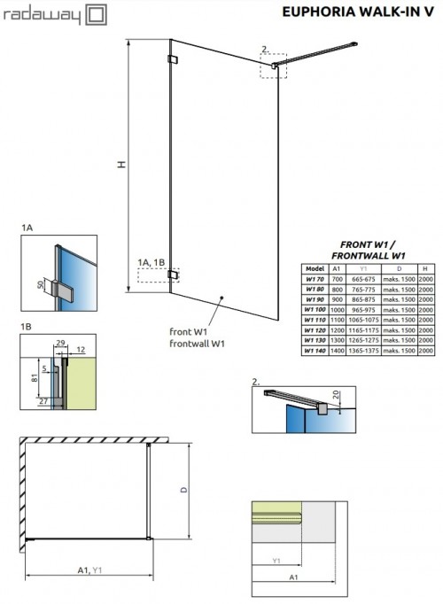 Radaway Euphoria Walk-in V W1 70