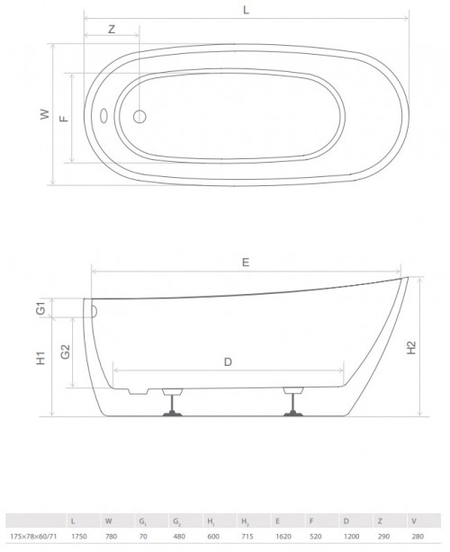 Radaway Nikia 175×78 WA1-41-175×078U-B