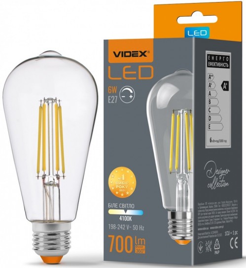 Videx Filament ST64FD Dimmable 6W 4100K E27