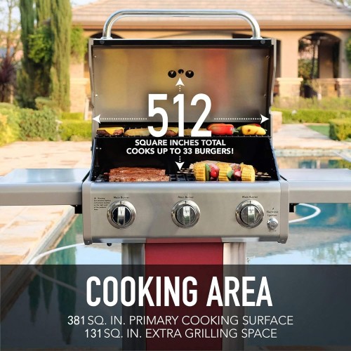 Kenmore 3-Burner Compact Gas Grill with Foldable Sides