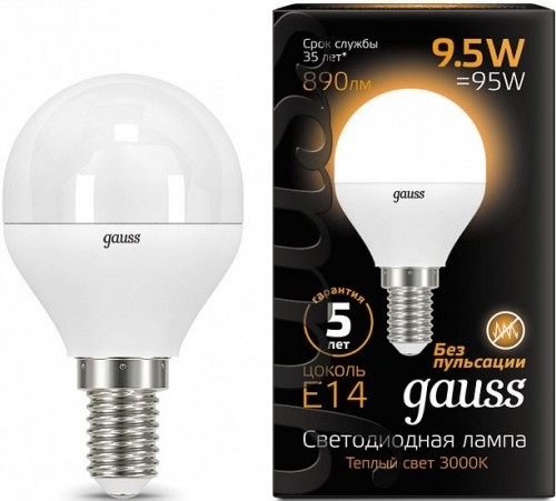 Gauss LED G45 9.5W 3000K E14