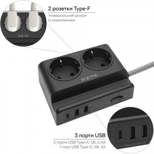 RZTK Power Strip 2+2 USB-A+USB-C