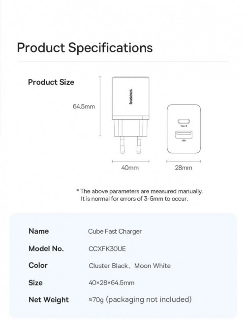 BASEUS Cube Fast Charger C+U 30W