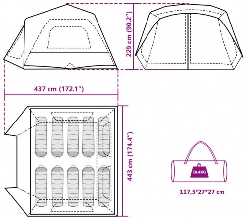 VidaXL Family Tent with LED 10 Person