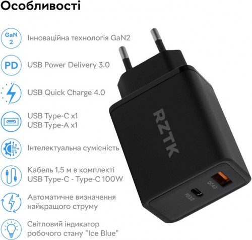 RZTK GaN2 65W USB-A + USB-C