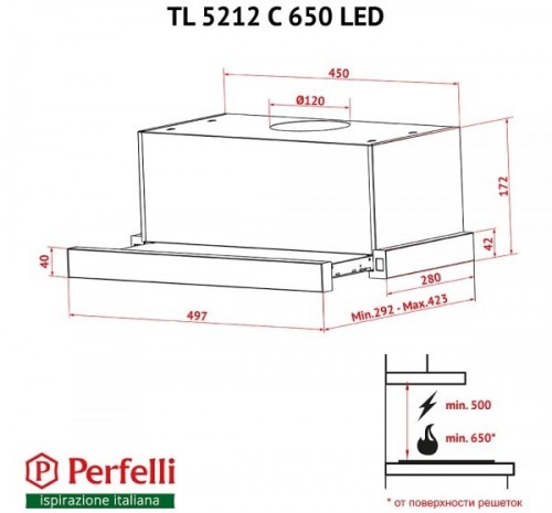 Perfelli TL 5212 C S/I 650 LED нержавеющая сталь