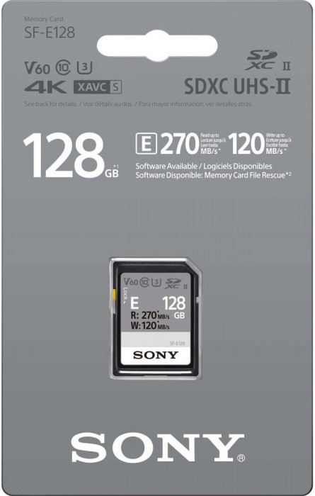 Упаковка Sony SDXC SF-E Series UHS-II 128Gb