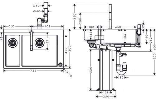 Hansgrohe Sink combi 180/450 Select 43206000