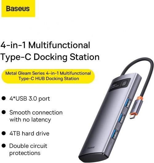 BASEUS Metal Gleam Series 4-in-1 USB Type C - 4 x USB 3.2 Ge