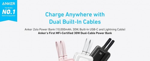 ANKER Zolo 10000 Built-In USB-C+Lightning Cable