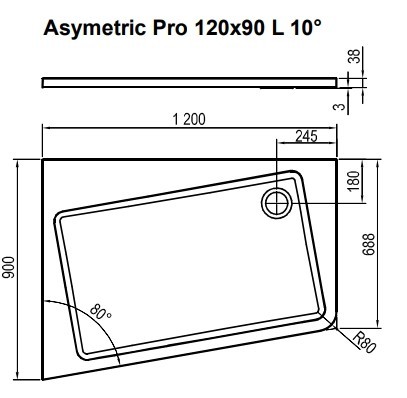 Ravak Asymetric Pro 10° XA25G70101L