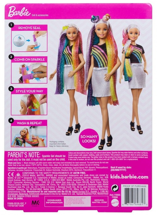 Barbie Rainbow Sparkle Hair FXN96