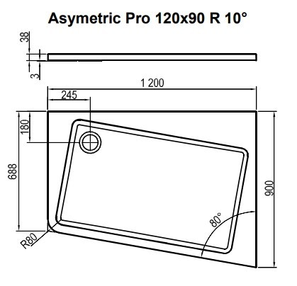 Ravak Asymetric Pro 10° XA25G70101P