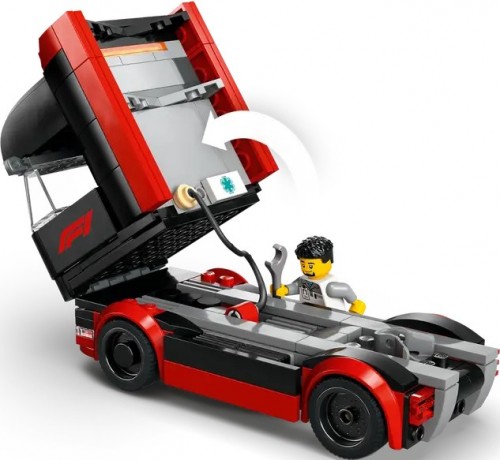 Lego F1 Truck with RB20 and AMR24 F1 Cars 60445