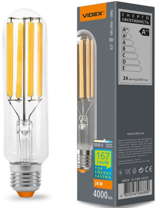 Videx Filament T38F 24W 5000K E27