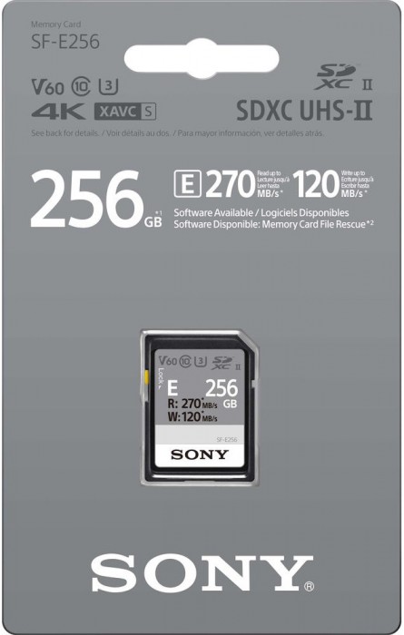 Упаковка Sony SDXC SF-E Series UHS-II 256Gb