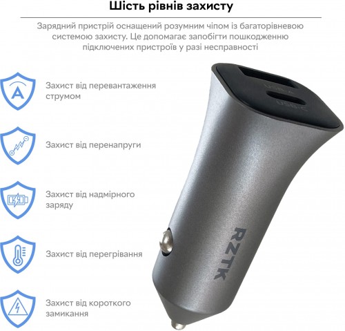 RZTK Car Charger 38W USB-A + USB-C