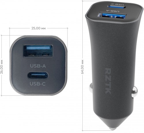 RZTK Car Charger 38W USB-A + USB-C