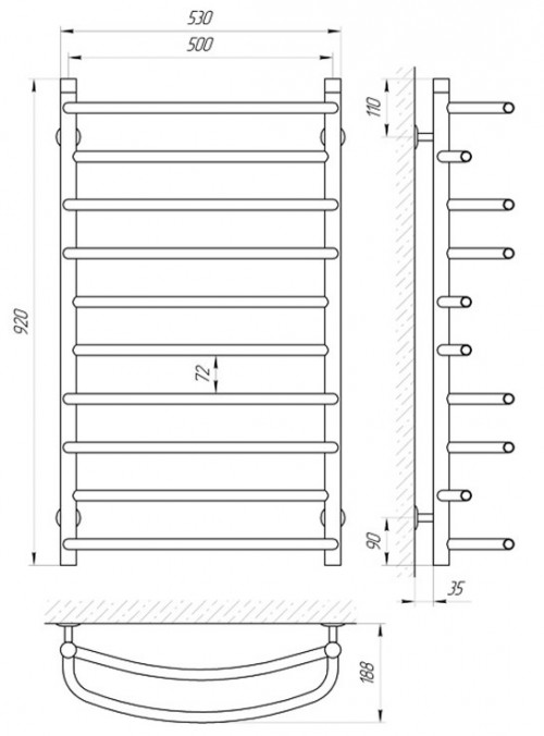 Чертеж с размерами LARIS Euromix 530x900