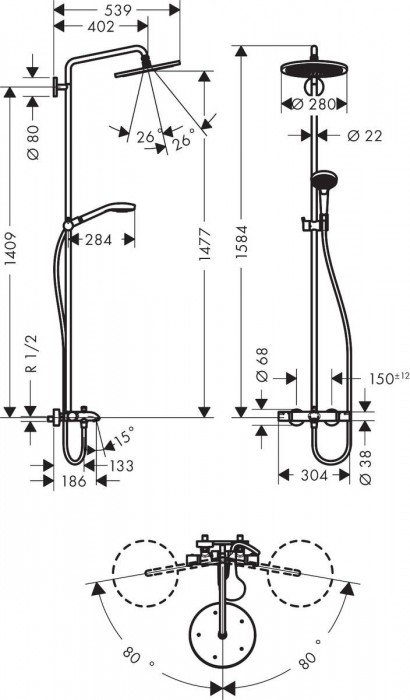 Hansgrohe Croma Select S Showerpipe 280 26792000