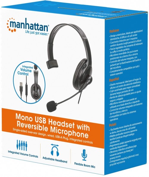 MANHATTAN Mono USB Headset with Reversible Microphone