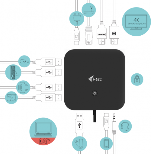 i-Tec USB-C HDMI DP Docking Station with Power Delivery 100
