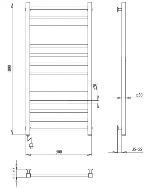 Чертеж с размерами Paladii Gratsiya E 500x1000