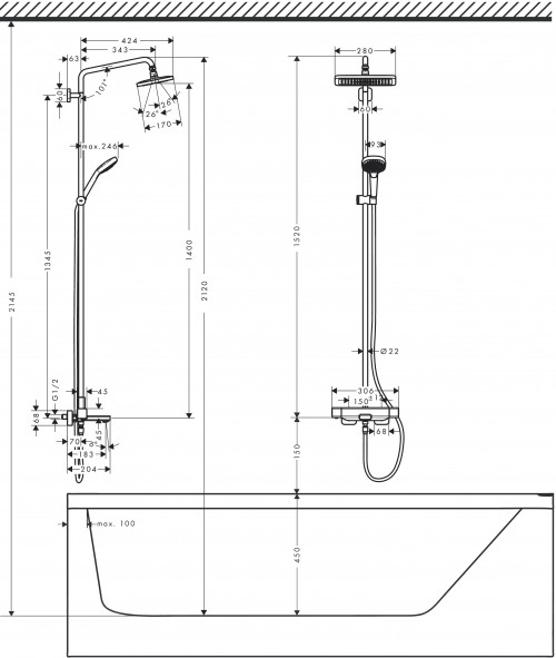 Hansgrohe Croma E Showerpipe 280 27687000