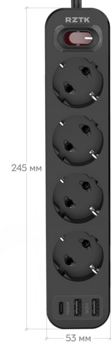 RZTK Power Strip 4+2 USB-A (QC 3.0)+USB-C (PD20W)