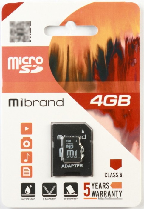 Mibrand microSDHC Class 6 4Gb + Adapter