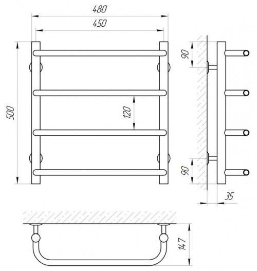 Чертеж с размерами LARIS Standart E 480x500/4