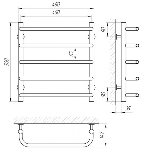 Чертеж с размерами LARIS Standart E 480x500/5