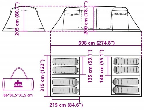 VidaXL Family Tent Tunnel 8-Person