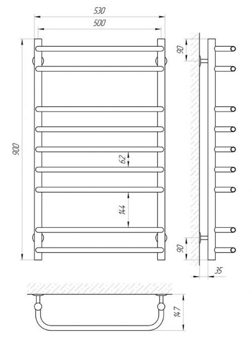 Чертеж с размерами LARIS Standart E 530x900