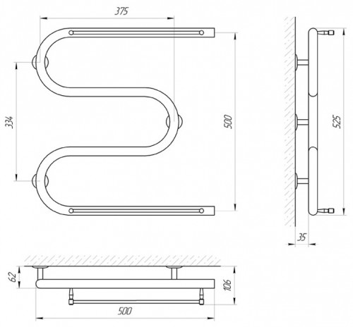 Чертеж с размерами LARIS Zmeevik 25 Shelf E 500x500